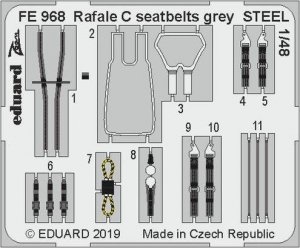 Eduard FE968 Rafale C seatbelts grey STEEL 1/48 REVELL