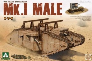 Takom 2031 WWI Heavy Battle Tank Mk.I Male with Sponson Crane Trailer