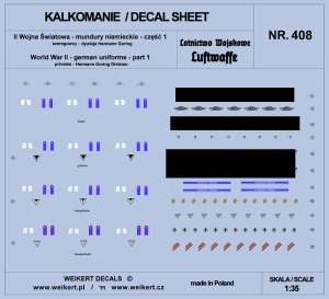 Weikert Decals DEC408 Mundury niemieckie - część 1 - luftwaffe - dywizja Hermann Goring 1/35