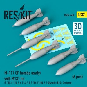 RESKIT RS32-0434 M-117 GP BOMBS (EARLY) WITH M131 FIN (6 PCS) (3D PRINTED) 1/32