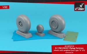 Armory Models AW32318 B-17B/C/D/E/F Flying Fortress wheels w/ weighted tyres type “b” (FS) PE hubcaps 1/32
