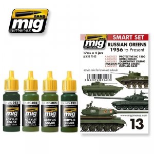 AMMO Of Mig Jiminez 7143 RUSSIAN GREENS - 1956 TO PRESENT (4x17ml)