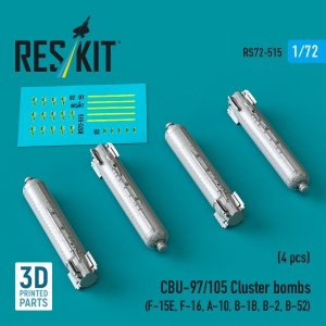 RESKIT RS72-0515 CBU-89A cluster bombs GATOR (4 pcs) (3D Printed) 1/72
