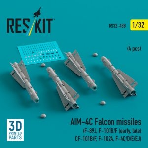 RESKIT RS32-0488 AIM-4C Falcon missiles (4 pcs) (3d Printed) 1/32