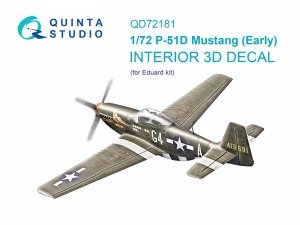 Quinta Studio QD72181 P-51D Mustang Early 3D-Printed & coloured Interior on decal paper (Eduard) 1/72
