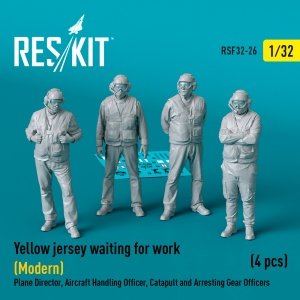 RESKIT RSF32-0026 Yellow jersey waiting for work (Modern) Plane Director, Aircraft Handling Officer, Catapult and Arresting Gear Officers (4 pcs) (3D Printed) 1/32