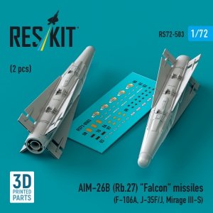 RESKIT RS72-0503 AIM-26B (Rb.27) Falcon missiles (2 pcs) (F-106A, J-35F/J, Mirage III-S) (3D Printed) (1/72)