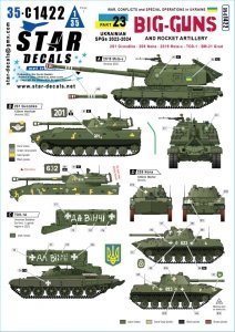 Star Decals 35-C1422 War in Ukraine 23 Ukrainian Big Guns and Rocket Artillery. 2S1 Gvostika, 2S9 Nona, 2S19 Msta-s, TOS-1 and BM-21 Grad 1/35