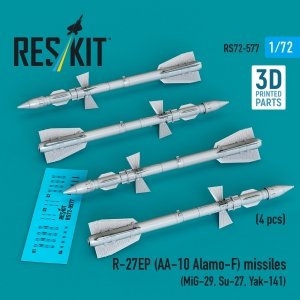 RESKIT RS72-0577 R-27EP (AA-10 Alamo-F) missiles (4 pcs) (MiG-29, Su-27, Yak-141) (3D Printed) (1/72)