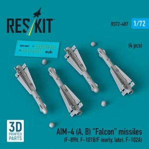 RESKIT RS72-0487 AIM-4 (A, B) Falcon missiles (4 pcs) (3D Printed) 1/72