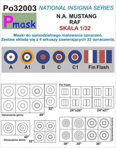 P-Mask PO32003 MASKI DO MALOWANIA OZNACZEŃ N.A. MUSTANG RAF (1:32)