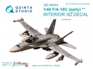 Quinta Studio QD48044 F/A-18C (early) 3D-Printed & coloured Interior on decal paper (for Kinetic) 1/48