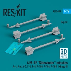 RESKIT RS72-0479 AIM-9E Sidewinder missiles (4 pcs) (3D Printed) 1/72