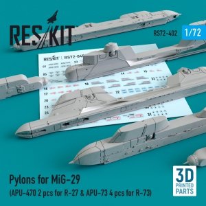 RESKIT RS72-0402 PYLONS FOR MIG-29 (APU-470 2 PCS FOR R-27 & APU-73 4 PCS FOR R-73) 1/72