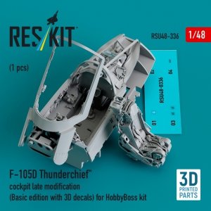 RESKIT RSU48-0336 F-105D Thunderchief cockpit late modification (Basic edition with 3D decals) for HobbyBoss kit (3D Printed) 1/48