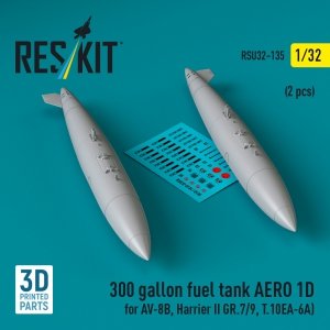RESKIT RSU32-0135 300 gallon fuel tank AERO 1D for AV-8B, Harrier II GR.7/9, T.10 (2 pcs) (3D Printed) 1/32