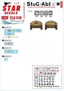 Star Decals 72-A1118 StuG-Abt #3 Generic insignia and unit markings for the Sturmgeschûtz units. StuG-Abt 203, 209, 210, 245 1/72