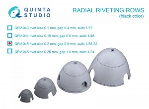 Quinta Studio QRV-045 Radial riveting rows (rivet size 0.2 mm, gap 0.8 mm, suits 1/35-32), Black color 1/32 - 1/35