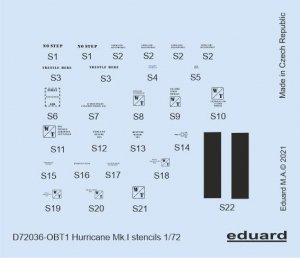 Eduard D72036 Hurricane Mk.I stencils ARMA HOBBY/REVELL/AIRFIX 1/72