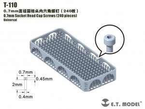 E.T. Model T-110 0.7mm Socket Head Cap Screws 240 pieces