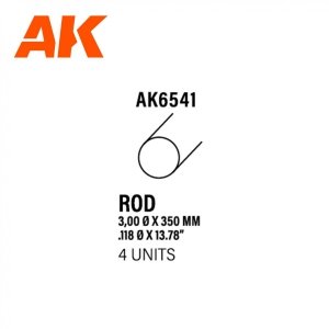 AK Interactive AK6541 ROD 3.00 DIAMETER X 350MM – STYRENE ROD – (4 UNITS)