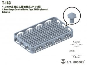 E.T. Model T-143 1.3mm Large Conical Bolts Type.2 160 pieces