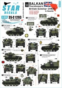 Star Decals 35-C1293 British Scimitar CVR(T) in Bosnia. IFOR markings. FV107 Scimitar, FV103 Spartan and FV105 Sultan 1/35