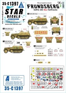 Star Decals 35-C1397 Frundsberg 2. 10. SS-Panzer Division. SdKfz 250 NEU versions. SdKfz 250/1, SdKfz 250/3, SdKfz 250/7 1/35