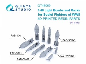 Quinta Studio QT48069 FAB-100 and FAB-50 family bombs, DZ-40 racks for fighters of the Red Army, WWII (all kits) 1/48