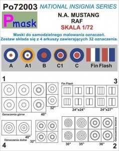 P-Mask PO72003 MASKI DO MALOWANIA OZNACZEŃ N.A. MUSTANG RAF (1:72)
