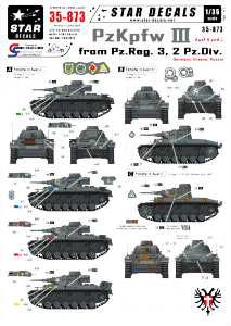 Star Decals 35-873 PzKpfw III from Pz.Reg.3, 2. Pz.Div. 1/35