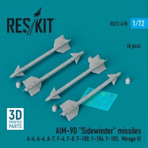 RESKIT RS72-0478 AIM-9D Sidewinder missiles (4 pcs) (3D Printed) 1/72