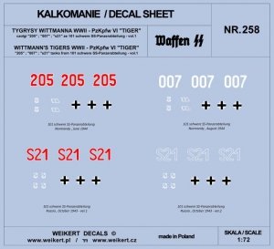Weikert Decals DEC258 TYGRYSY WITTMANNA - czołg Pzkpfw VI TIGER - 101 schwere SS-Panzerabteilung - vol.1 1/72