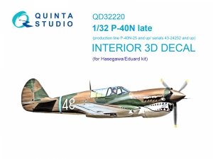 Quinta Studio QD32220 P-40N late 3D-Printed coloured Interior on decal paper (Hasegawa/Eduard) 1/32