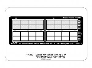Aber 48A32 Siatki do JS-2 lub JSU-122/152 / Grilles for JS-2 or JSU-122/152 (Tamiya) 1/48