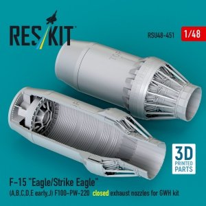 RESKIT RSU48-0451 F-15 Eagle/Strike Eagle (A,B,C,D,E early,J) F100-PW-220 closed exhaust nozzles for GWH kit (3D Printed) 1/48