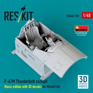 RESKIT RSU48-0590 P-47M Thunderbolt cockpit (Basic edition with 3D decals) for MiniArt kit (3D Printed) (1/48)