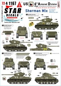 Star Decals 72-A1167 US 6th Armored Division 1. The Super-Sixth in Europe 1944-45. Sherman Mix 1/72