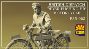 Copper State Models F35-062 British Dispatch Rider pushing his motorcycle (motorcycle not included) 1/35