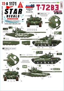 Star Decals 72-A1171 War in Ukraine # 23 Russian T-72B3 in Mariupol 2022. T-72B3 obr. 2012 and obr. 2016. 1/72