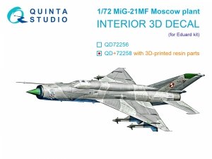 Quinta Studio QD+72258 MiG-21MF (Moscow plant) 3D-Printed & coloured Interior on decal paper (Eduard) (with 3D-printed resin parts) 1/72