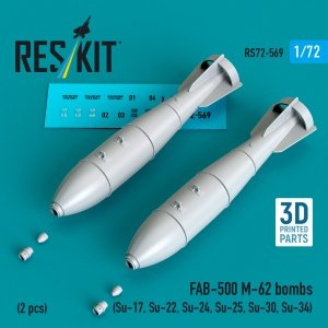 RESKIT RS72-0569 FAB-500 M-62 bombs (2 pcs) (Su-17, Su-22, Su-24, Su-25, Su-30, Su-34) (3D Printed) (1/72)