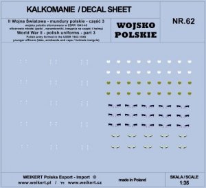 Weikert Decals DEC262 Mundury polskie - patki, naramienniki, insygnia na czapki i hełmy - cześć 3 - vol.62 1/35