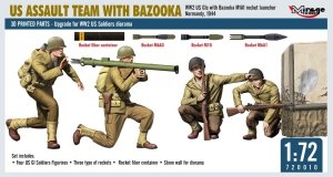 Mirage Hobby 720010 US ASSAULT TEAM WITH BAZOOKA, WW2 US GIs with Bazooka M1A1 Rocket Launcher Normandy, 1944 1/72