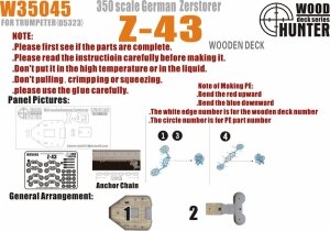 Wood Hunter W35045 Wood deck German Zerstorer Z-43 for Trumpeter 05323 1/350