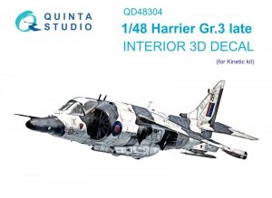 Quinta Studio QD48304 Harrier Gr.3 late 3D-Printed & coloured Interior on decal paper (Kinetic) 1/48