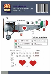 Copper State Models D32-006 Italian Nieuport XVII Serg. E. Luit 1/32