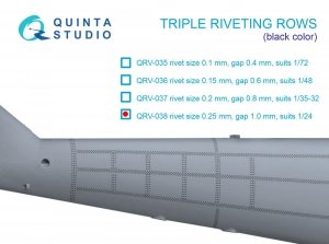Quinta Studio QRV-038 Triple riveting rows (rivet size 0.25 mm, gap 1.0 mm, suits 1/24 scale), Black color, total length 3.2 m/10.5 ft
