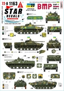 Star Decals 72-A1163 War in Ukraine 20 Ukrainian BMP-1 and BMP-3 in 2022-24 1/72