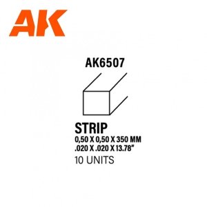 AK Interactive AK6507 STRIPS 0.50 X 0.50 X 350MM – STYRENE STRIP – (10 UNITS)